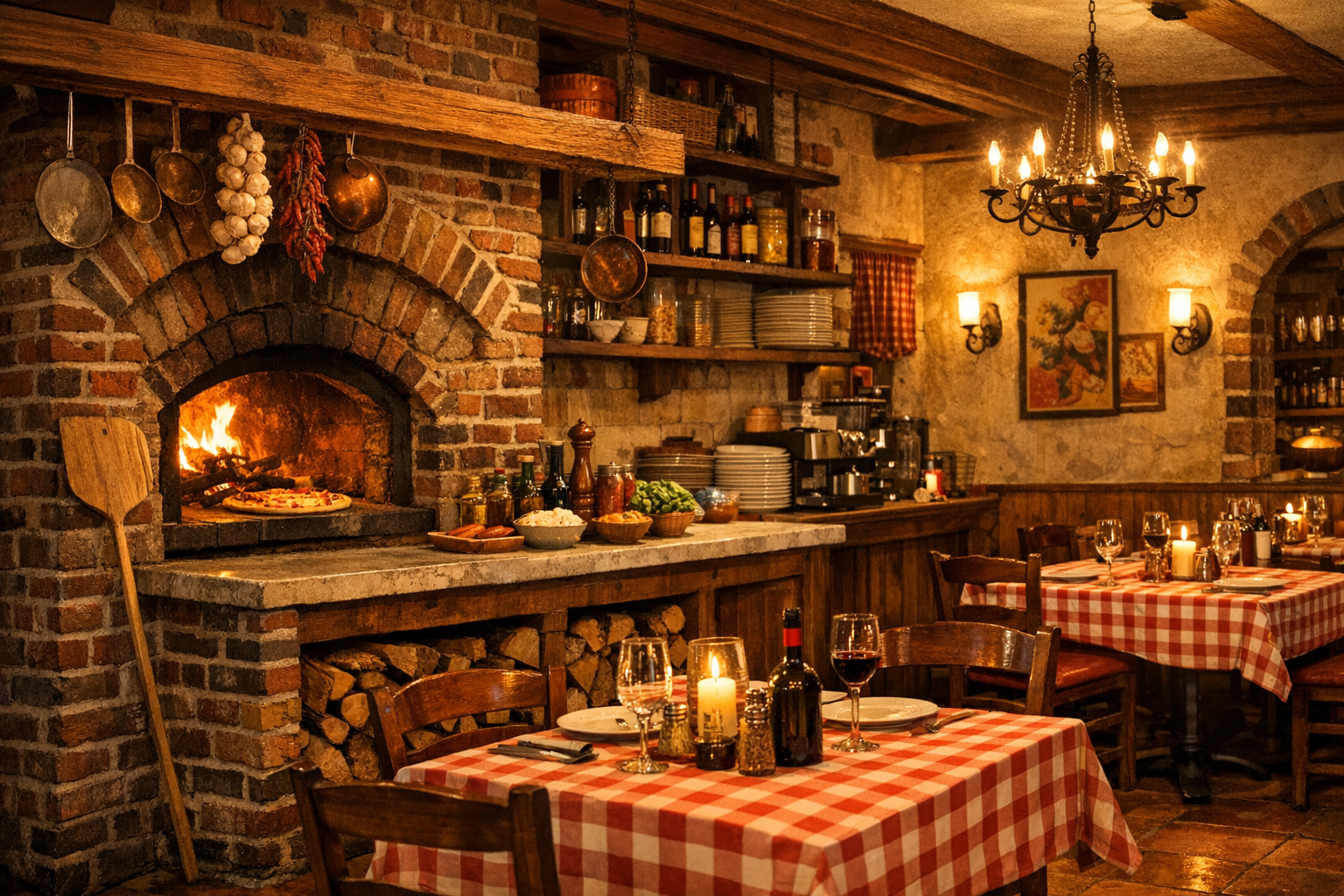 Traditional pizzeria interior