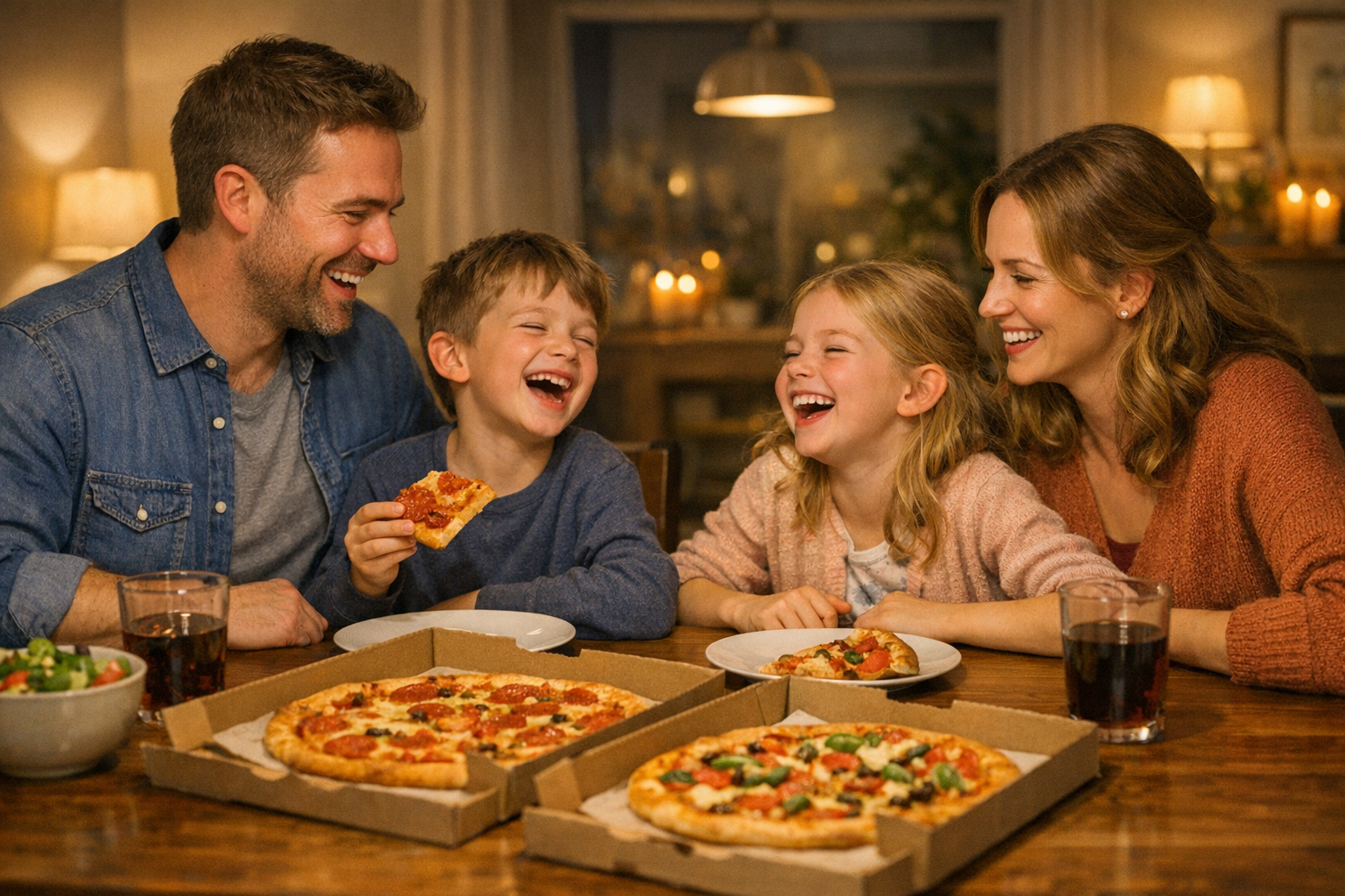 Happy family dining together
